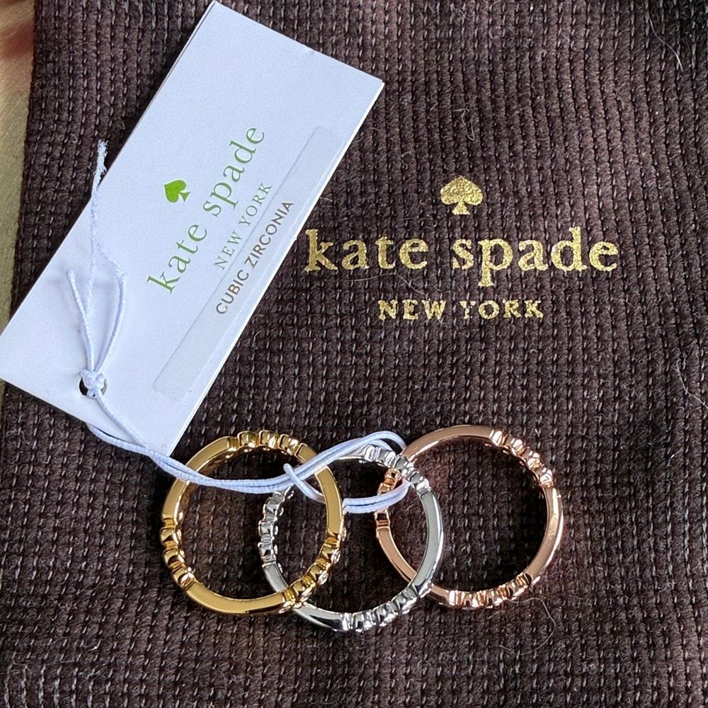 NWT Kate Spade Full Circle Rings Set Gold Rose Gold Silver Pave Size 5